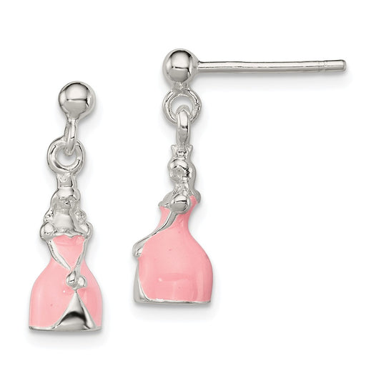 925 Sterling Silver Children's Enameled Princess Post Dangle Earrings, 20mm x 6mm