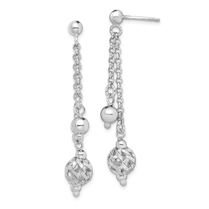 925 Sterling Silver Rhodium-plated Beaded Post Dangle Earrings, 50mm x 8mm