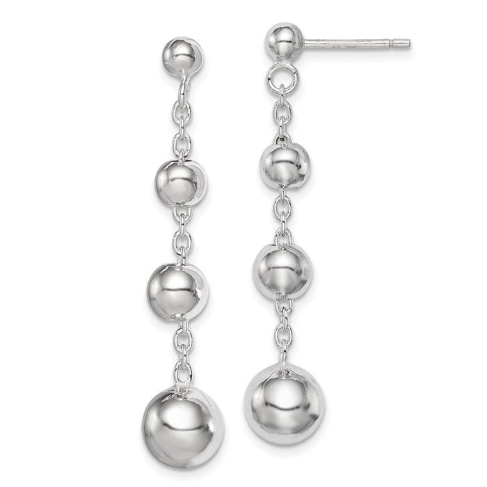 925 Sterling Silver Rhodium-plated Polished Beaded Post Dangle Earrings, 46mm x 9mm