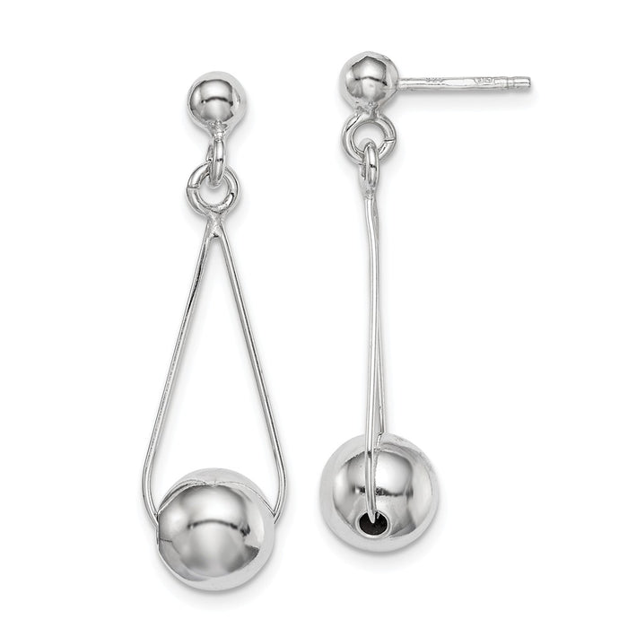 925 Sterling Silver Rhodium-plated Post Dangle Earrings, 31mm x 10mm