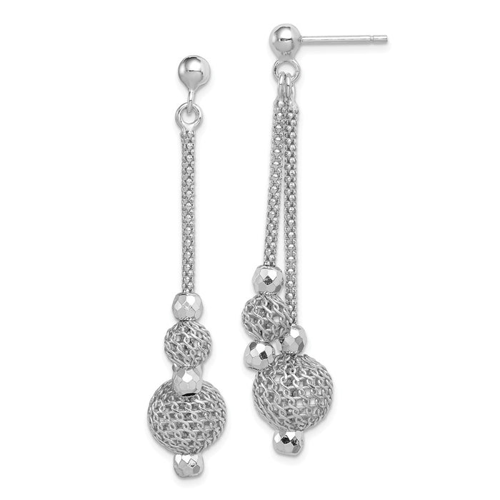 925 Sterling Silver Rhodium-plated Beaded Post Dangle Earrings, 53mm x 11mm