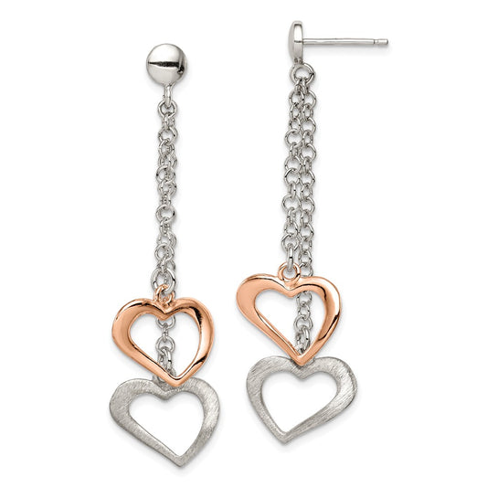 925 Sterling Silver Rose-tone Polished & Textured Earrings, 57mm x 14mm