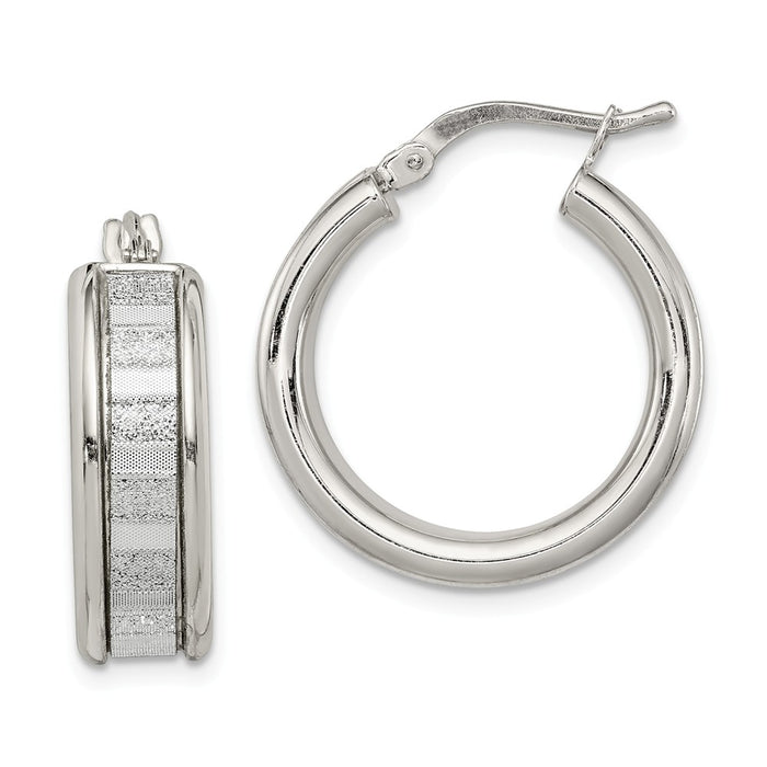 925 Sterling Silver with Glitter Hinged Hoop Earrings, 22mm x 6.75mm