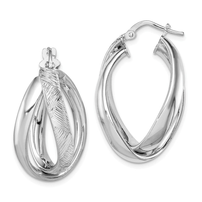 925 Sterling Silver Rhodium-plated Textured Hoop Earrings, 21mm x 19mm