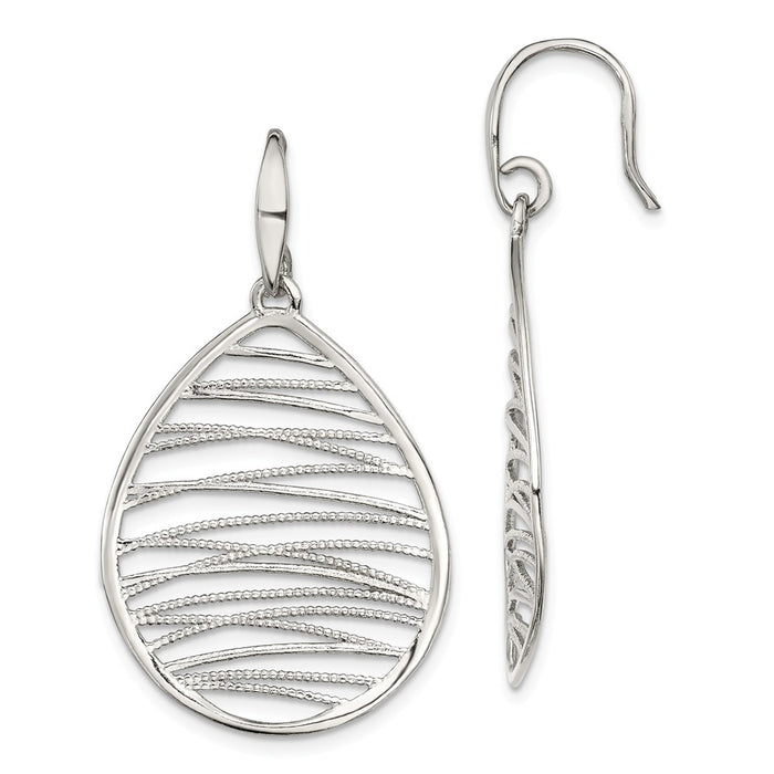 925 Sterling Silver Polished & Textured Earrings, 44mm x 26mm