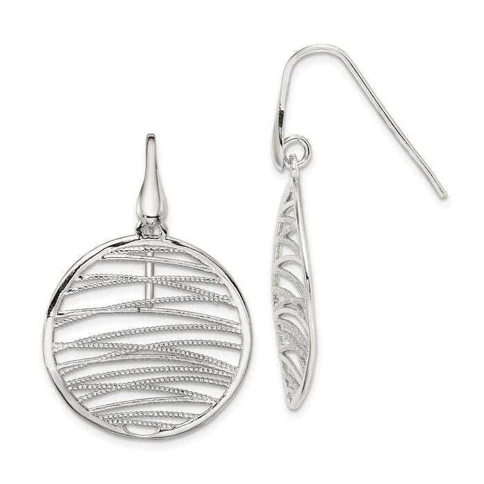 925 Sterling Silver Polished & Textured Earrings, 39mm x 27mm