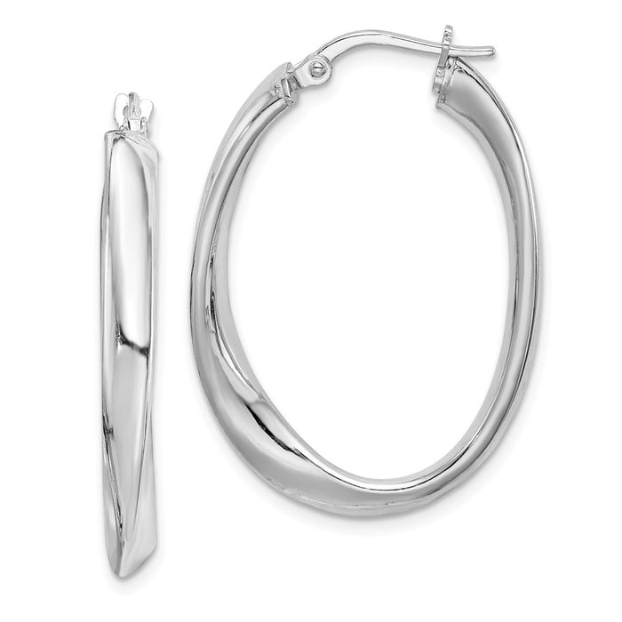 925 Sterling Silver Rhodium-plated Oval Hoop Earrings, 35mm x 24mm
