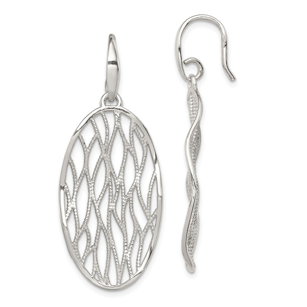 925 Sterling Silver Polished & Textured Earrings, 46mm x 18mm