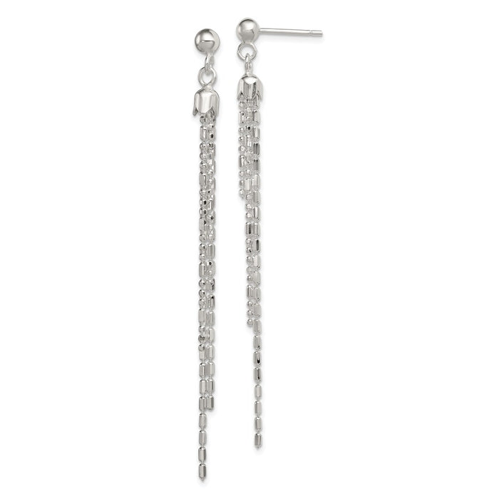 925 Sterling Silver Fancy Multi-strand Post Dangle Earrings, 72mm x 4mm