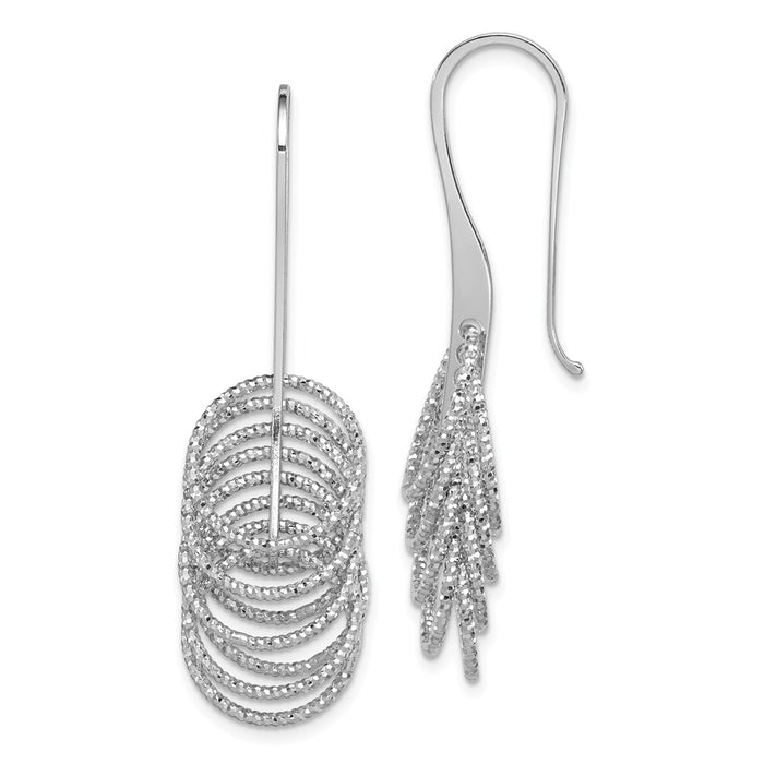 925 Sterling Silver Rhodium-plated Dangle Diamond-Cut Circles Shepherd Hook Earrings, 46mm x 13mm