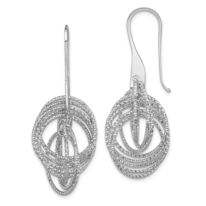925 Sterling Silver Rhodium-plated Dangle Diamond-Cut Circles Shepherd Hook Earrings, 49mm x 18mm
