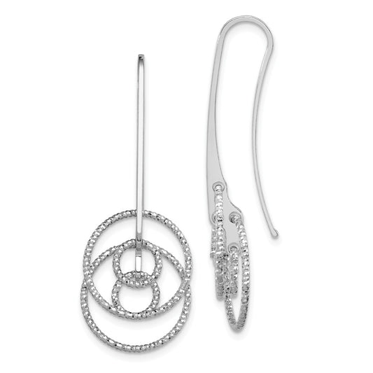 925 Sterling Silver Rhodium-plated Dangle Diamond-Cut Circles Shepherd Hook Earrings, 42mm x 16mm