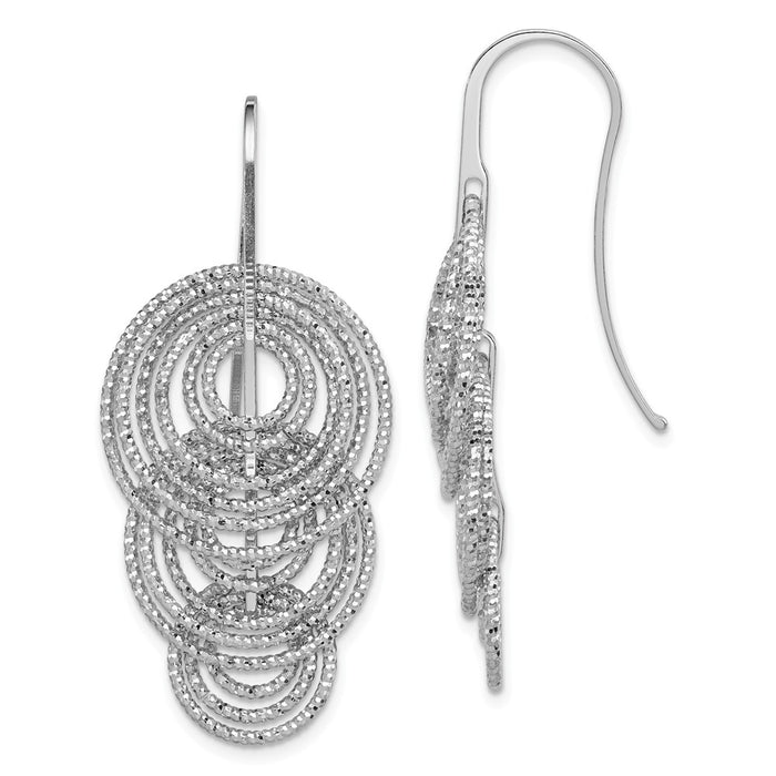 925 Sterling Silver Rhodium-plated Dangle Diamond-Cut Circles Shepherd Hook Earrings, 46mm x 21mm