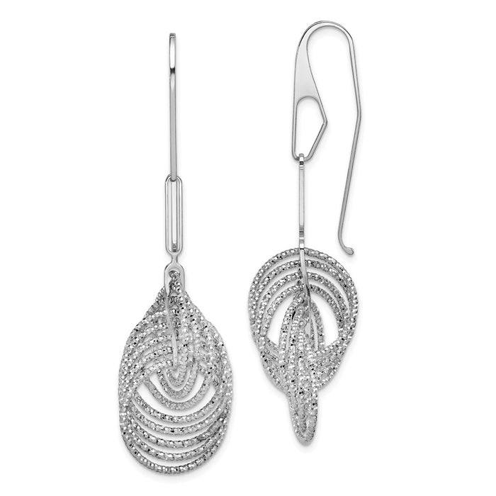 925 Sterling Silver Rhodium-plated Diamond-Cut Spiral Circles Shepherd Hook Earrings, 60mm x 16mm