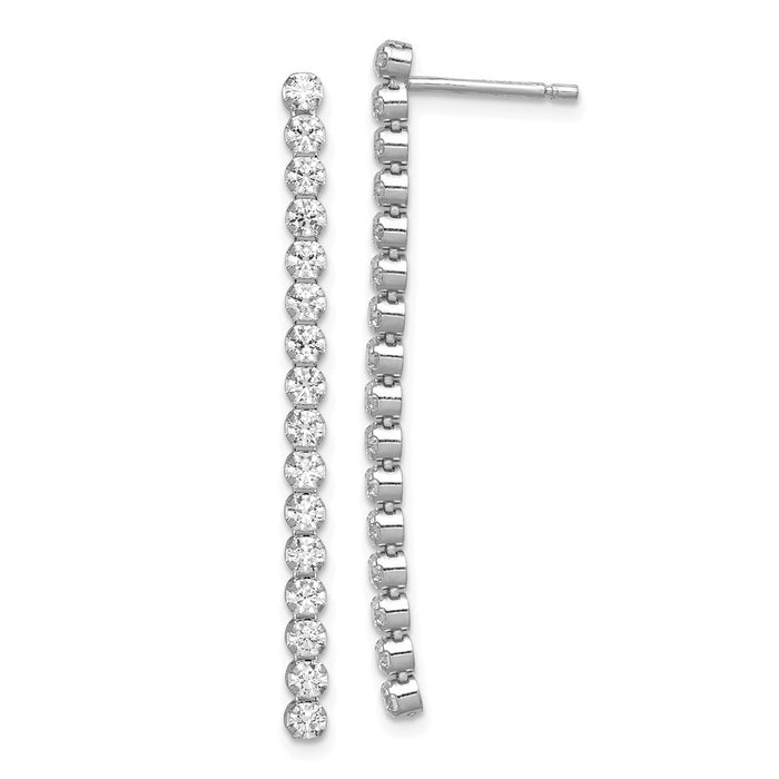 925 Sterling Silver Rhodium-plated Polished Cubic Zirconia ( CZ ) Dangle Post Earrings, 40mm x 3mm