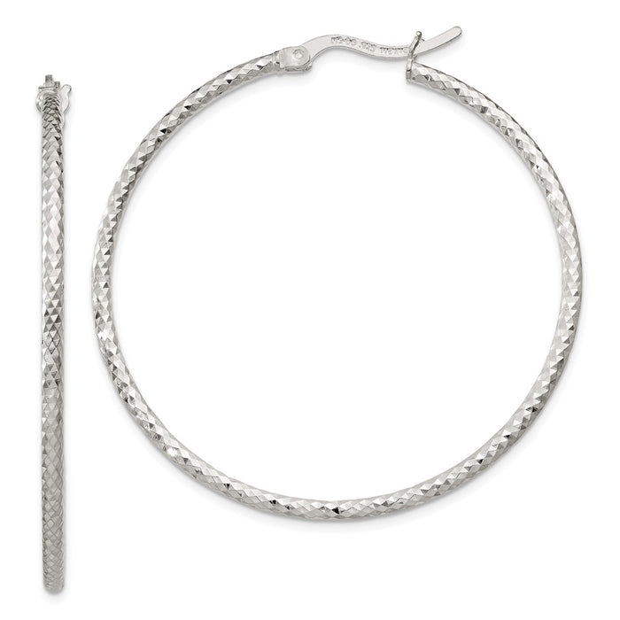 925 Sterling Silver Polished Diamond-Cut Large Hoop Earrings, 47mm x 2mm