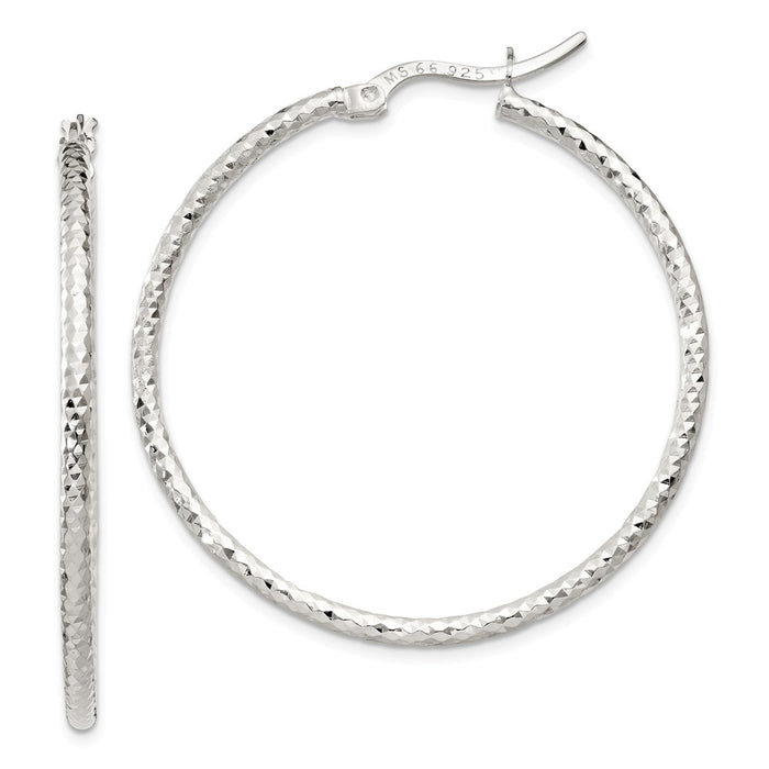 925 Sterling Silver Polished Diamond-Cut Large Hoop Earrings, 41mm x 41mm