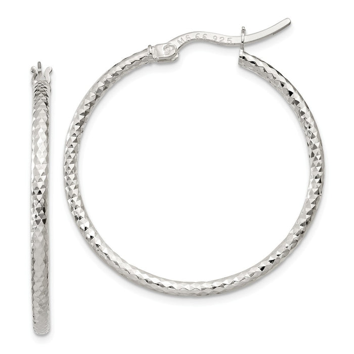 925 Sterling Silver Polished Diamond-Cut Hoop Earrings, 31mm x 31mm