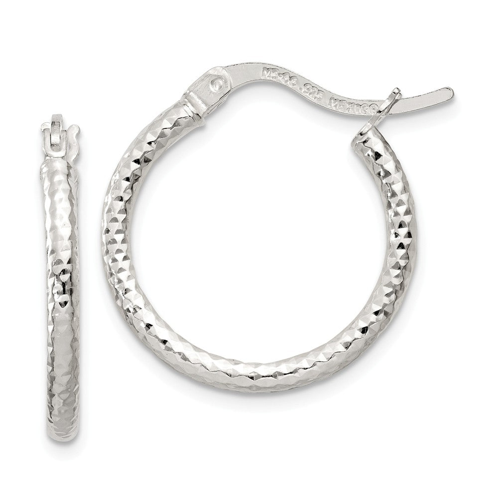 925 Sterling Silver Polished Diamond-Cut Small Hoop Earrings, 21mm x 21mm