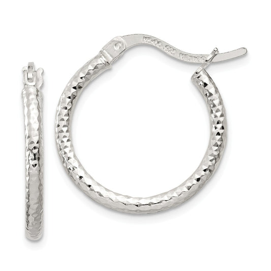 925 Sterling Silver Polished Diamond-Cut Small Hoop Earrings, 21mm x 21mm