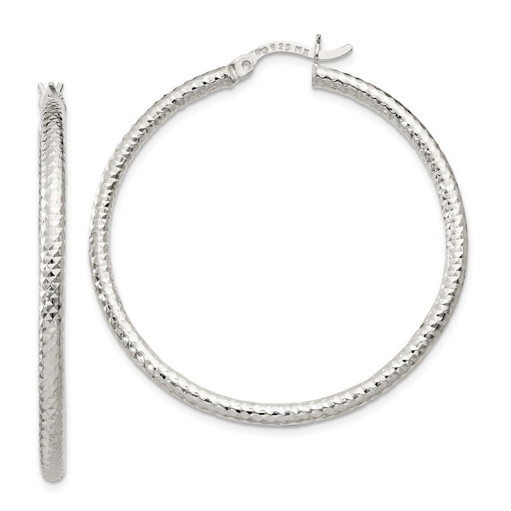 925 Sterling Silver Polished Diamond-Cut Large Hoop Earrings, 42mm x 42mm