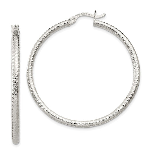 925 Sterling Silver Polished Diamond-Cut Large Hoop Earrings, 42mm x 42mm
