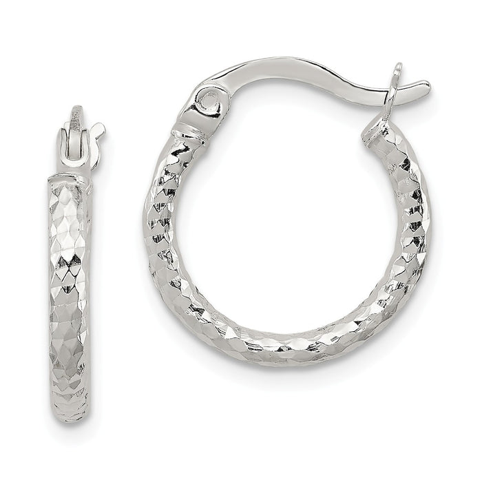 925 Sterling Silver Polished Diamond-Cut Small Hoop Earrings, 17mm x 17mm