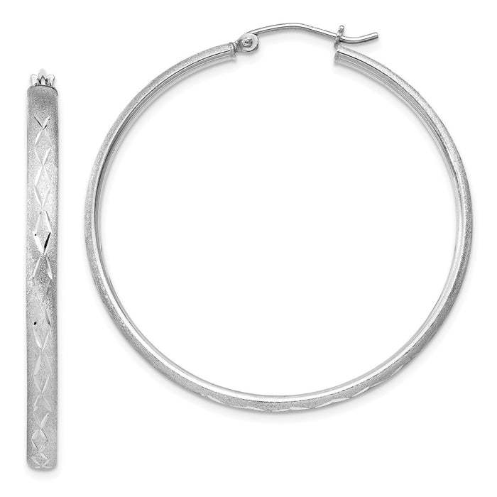 925 Sterling Silver Rhodium-plated Satin Diamond-Cut Hoop Earrings, 41mm x 41mm