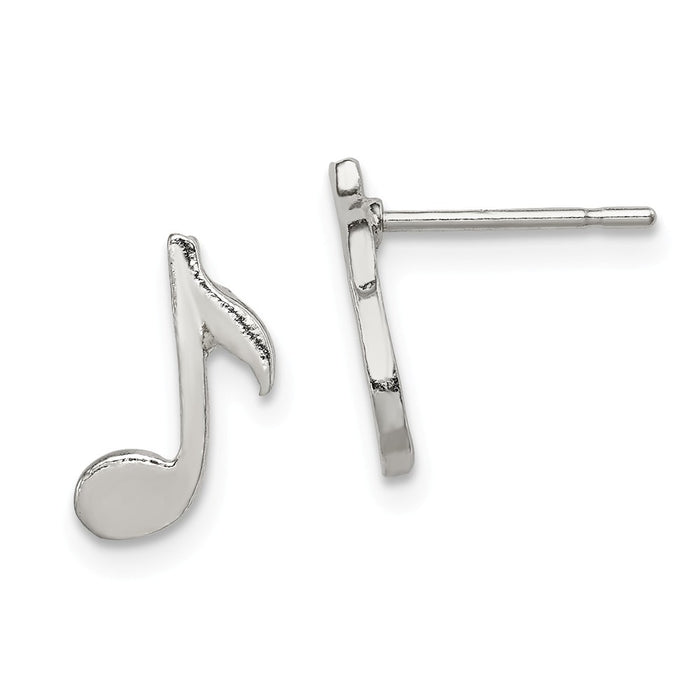 925 Sterling Silver Musical Note Mini Earrings, 11mm x 6mm