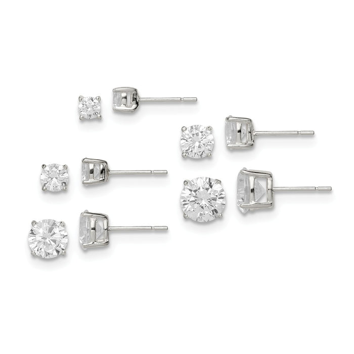 Stella Silver Jewelry Set - 925 Sterling Silver Polished White Cubic Zirconia ( CZ ) Post Set Earrings