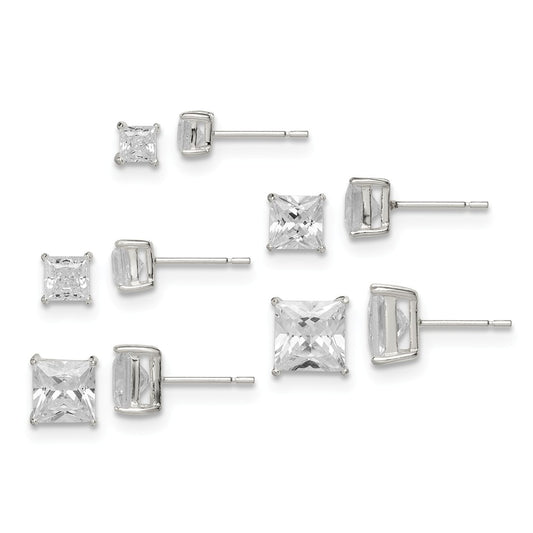 Stella Silver Jewelry Set - 925 Sterling Silver Polished White Cubic Zirconia ( CZ ) Post Set Earrings