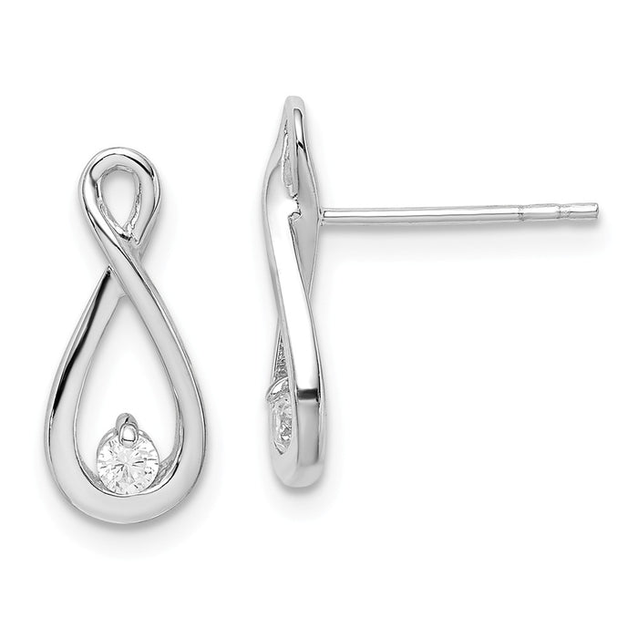 925 Sterling Silver Rhodium-plated with Cubic Zirconia ( CZ ) Post Earrings, 15mm x 8mm