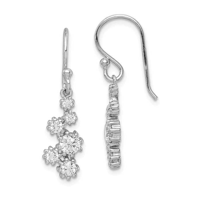 925 Sterling Silver Rhodium-plated with Cubic Zirconia ( CZ ) Post Dangle Earrings, 32mm x 9mm