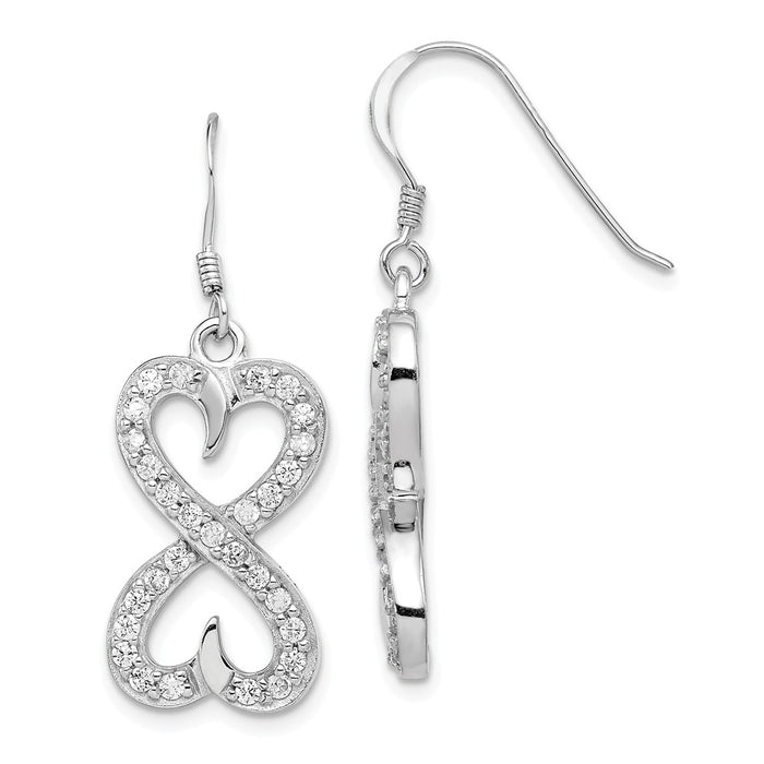 925 Sterling Silver Rhodium-plated Cubic Zirconia ( CZ ) Infinity Symbol Shepherd Hook Earrings, 36mm x 13mm