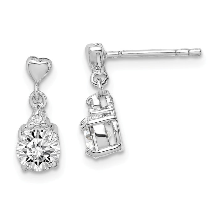 925 Sterling Silver Rhodium-plated Cubic Zirconia ( CZ ) Post Dangle Earrings, 14mm x 6mm
