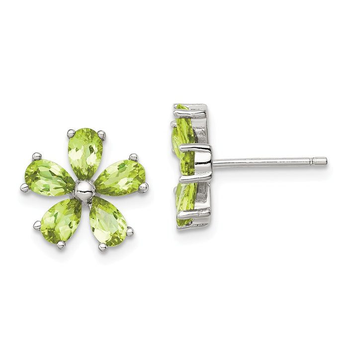 925 Sterling Silver Peridot Floral Earrings, 11mm x 11mm