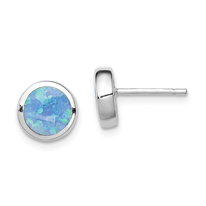 925 Sterling Silver Rhodium-plated Synthetic Opal Polished Post Earrings, 9mm x 9mm