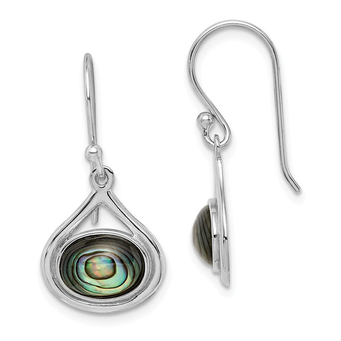 925 Sterling Silver Rhodium-plated Abalone Shepherd Hook Earrings, 27mm x 13mm