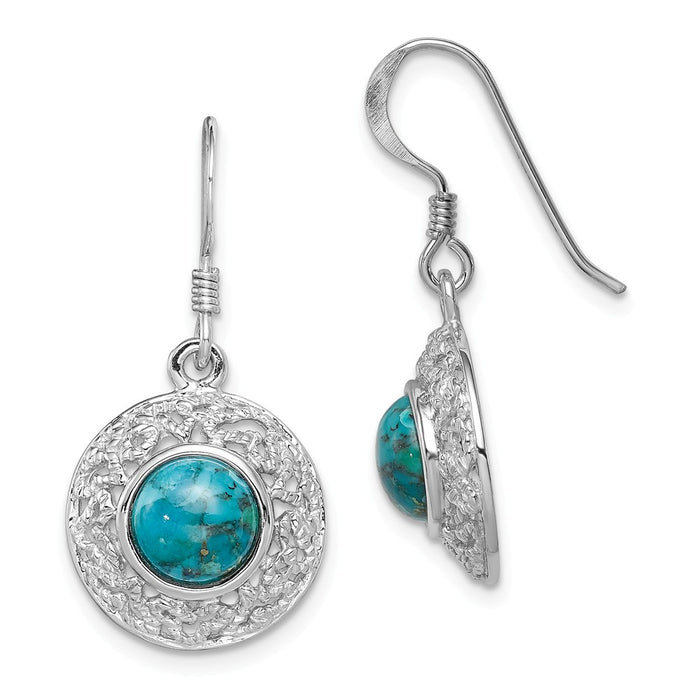 925 Sterling Silver Rhodium-plated with Reconstituted Turquoise Shepherd Hook Earrings, 30mm x 15mm