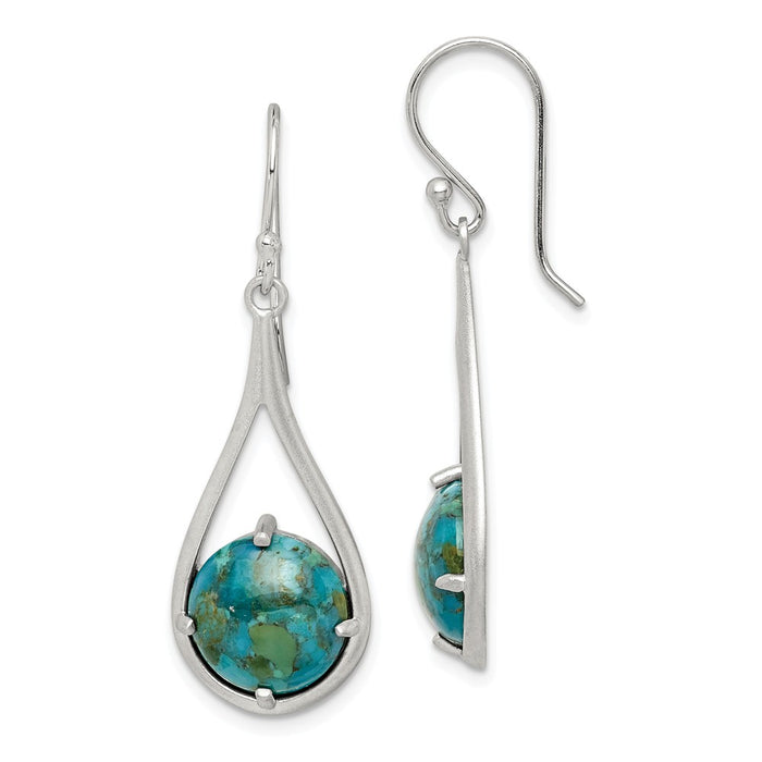 925 Sterling Silver Rhodium-plated Reconstituted Turquoise Shepherd Hook Earrings, 40mm x 14mm
