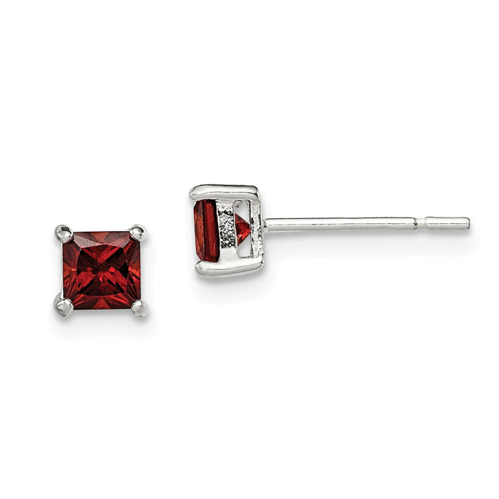 925 Sterling Silver Polished Red Glass Post Earrings, 4mm x 4mm