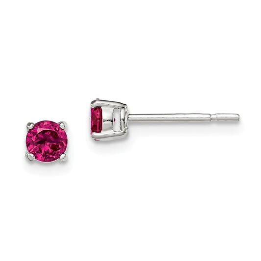 925 Sterling Silver Polished Red Glass Post Earrings, 4mm x 4mm