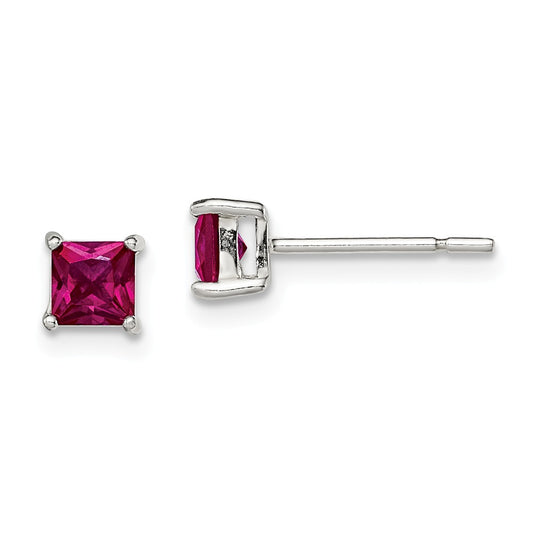 925 Sterling Silver Polished Red Glass Post Earrings, 4mm x 4mm