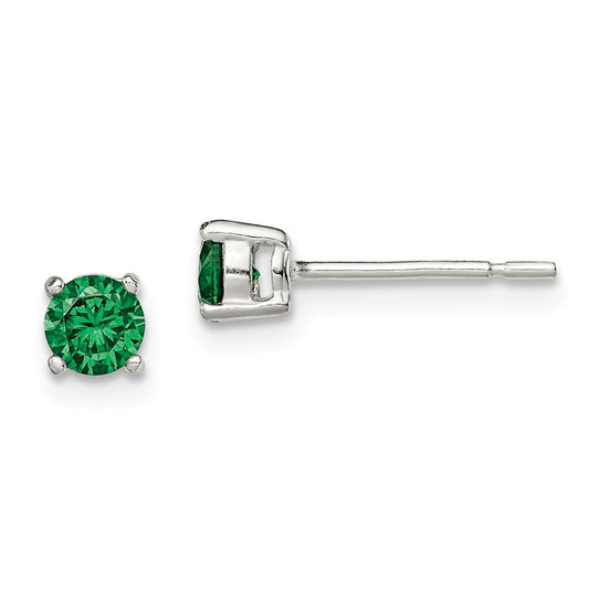 925 Sterling Silver Polished Green Glass Post Earrings, 4mm x 4mm