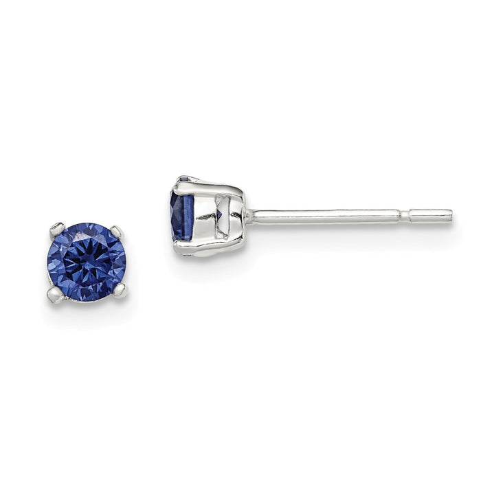 925 Sterling Silver Blue Cubic Zirconia ( CZ ) Post Earrings, 4mm x 4mm
