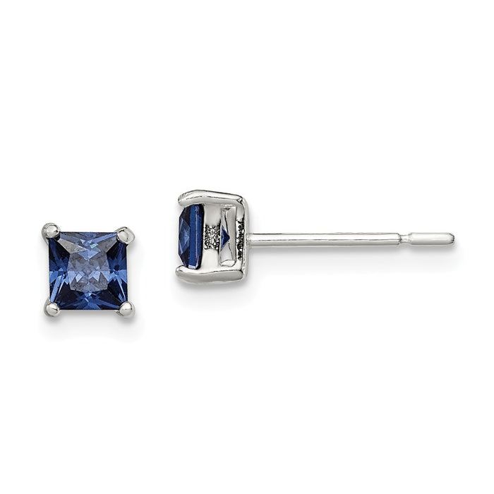 925 Sterling Silver Blue Cubic Zirconia ( CZ ) Post Earrings, 4mm x 4mm