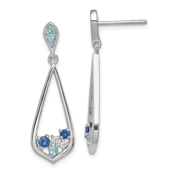 925 Sterling Silver Rhodium-plated Polished with Cubic Zirconia ( CZ ) Post Dangle Earrings, 34mm x 11mm