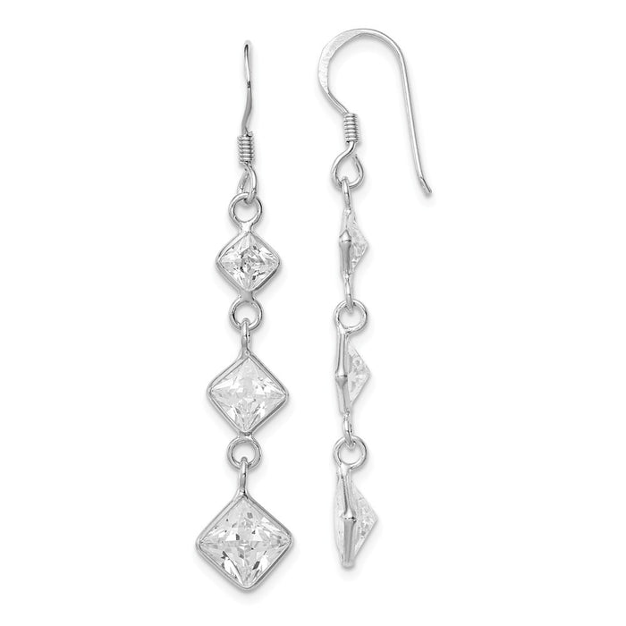 925 Sterling Silver Rhodium-plated Polished Cubic Zirconia ( CZ ) Shepherd Hook Earrings, 50mm x 9mm