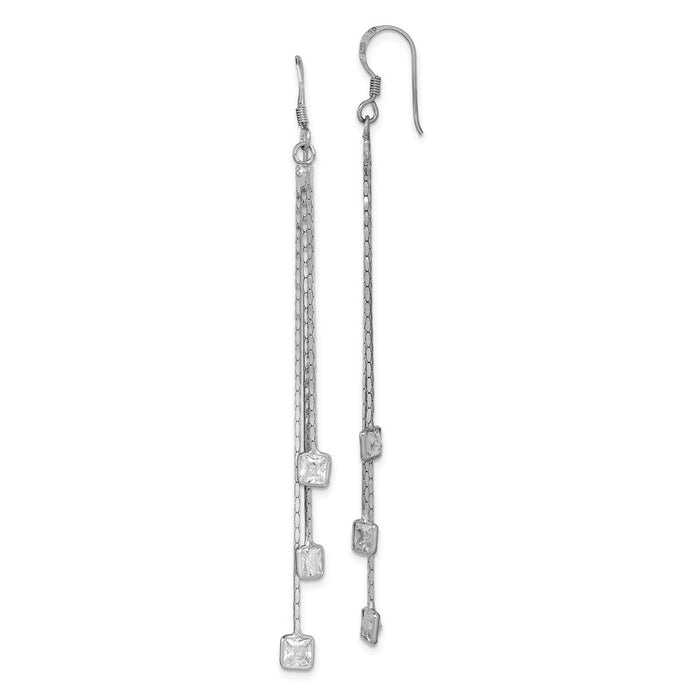 925 Sterling Silver Rhodium-plated Polished Cubic Zirconia ( CZ ) Shepherd Hook Earrings, 91mm x 5mm