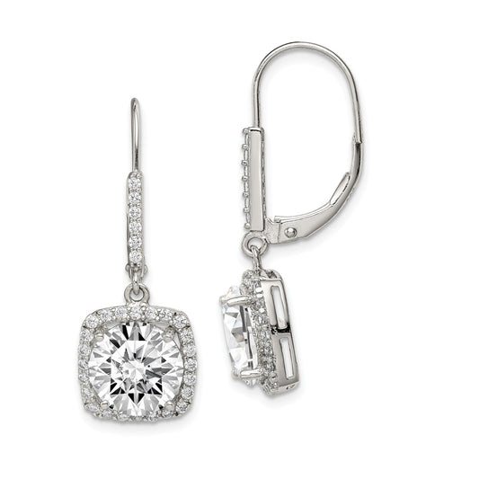 925 Sterling Silver Rhodium-plated Polished Cubic Zirconia ( CZ ) Dangle Earrings, 33mm x 12mm